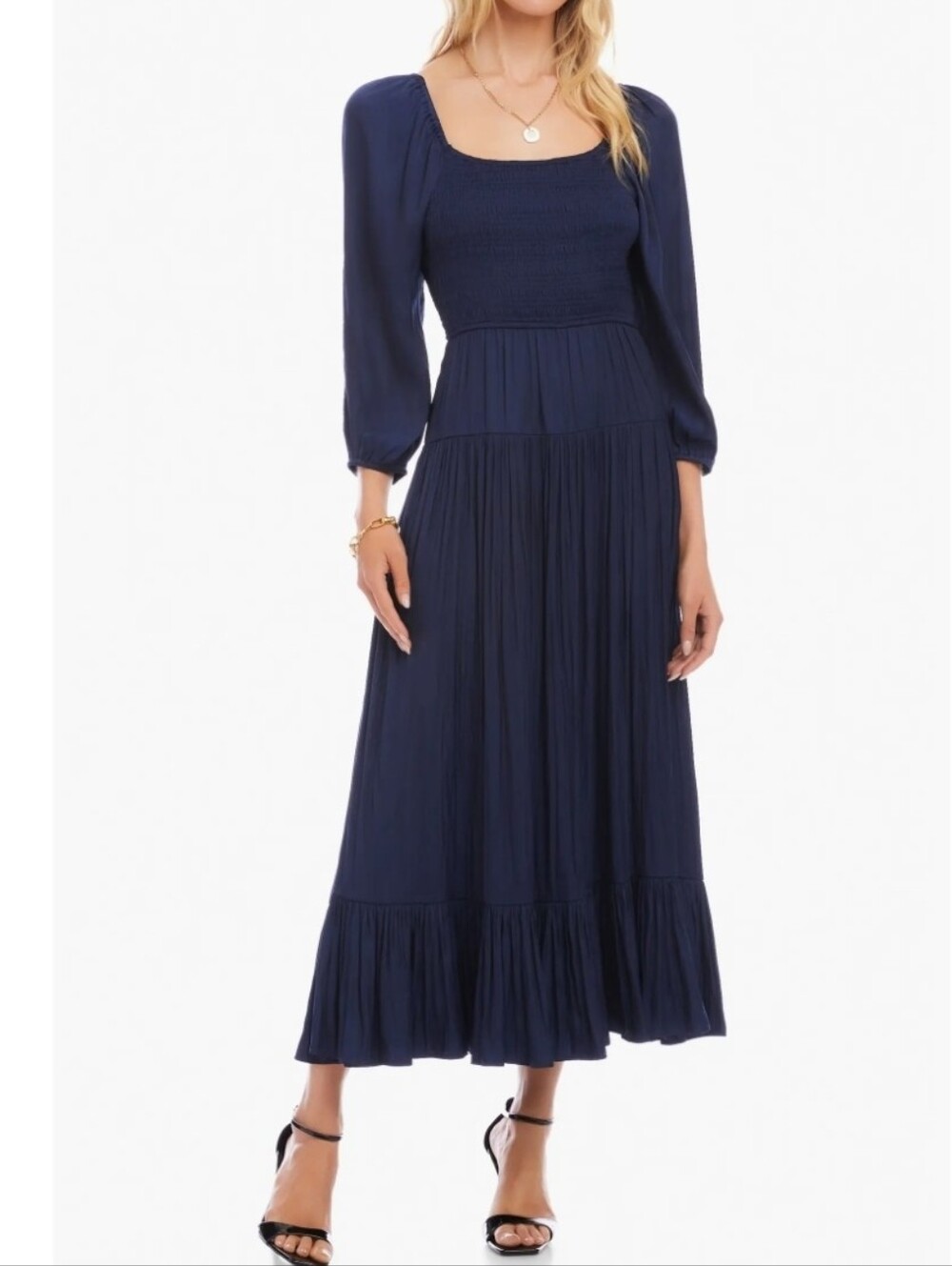 Karen Kane Blue Smocked Balloon Sleeve Maxi Dress Size XL NWT PrairieCore